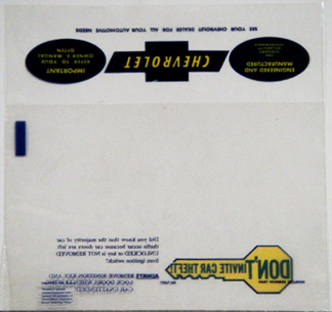 1967 1968 Camaro Glove Box Owners Manual Bag 1967, 1968, 1969 Camaro