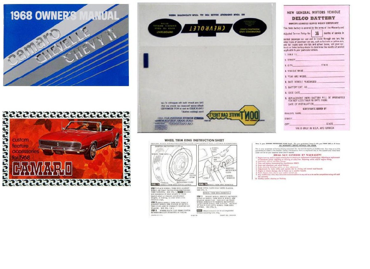 1968 Camaro Glove Box Owners Manual Kit Coupe 1967, 1968, 1969 Camaro