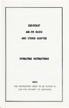 1967 Camaro AM/FM Stereo Radio Instructions  GM# 7296968