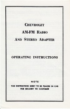 1969 Camaro AM/FM Stereo Radio Instructions