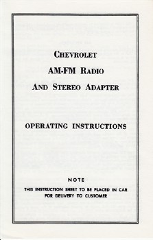 1969 Camaro AM/FM Stereo Radio Instructions