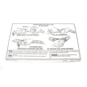 1967 Camaro &amp; Firebird Seatbelt Instruction Card GM# 3855739