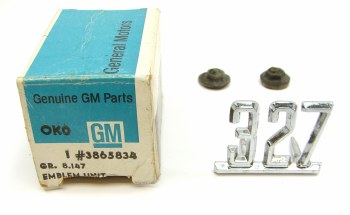 1967 Camaro NOS 327 Front Fender Emblem  Original GM Part# 3865834