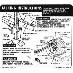 1967 Camaro Coupe Jacking Instructions GM# 3909124