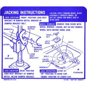 1969 Camaro Convertible Jacking Instructions GM# 3949513