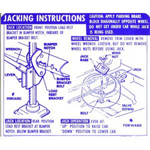 1969 Camaro Convertible Space Saver Tire Jacking Instructions GM# 3949510