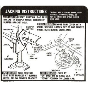 1969 Camaro Coupe Super Sport SS Jacking Instructions GM# 3949515