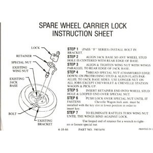 1967 1968 1969 Camaro &amp; Firebird Spare Wheel Carrier Lock Instructions GM# 3903458