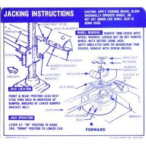 1967 Camaro Convertible Space Saver Tire Jacking Instructions Decal GM# 3919193