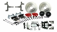 1967 1968 1969 Camaro Drop Big Brakes Power Front Kit with Chrome Booster & 2 Red Twin Piston Calipers