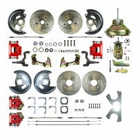 1967 1968 1969 Camaro Non-staggered Power Front Wheel Disc Brake Conversion Kit 11" Brake Booster Master Cylinder & 4 Red Calipers