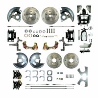 1967 1968 1969 Camaro Non-staggered 2" Drop Power Front Wheel Disc Brake Conversion Kit 8" Chrome Booster Spindles & 4 Black Calipers