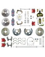 1968 1969 Camaro Staggered Power Front Wheel Disc Brake Conversion Kit 11" Brake Booster Master Cylinder & 4 Red Calipers