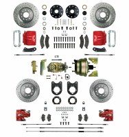 1967 Camaro Power Big 4 Wheel Disc Brake Conversion Kit Brake Booster 4 Red Twin Pistons & Calipers