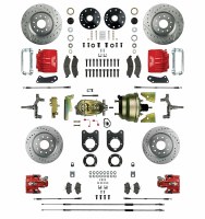 1967 Camaro 2" Drop Power Big 4 Wheel Disc Brake Conversion Kit Booster 4 Red Twin Pistons & Calipers