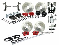 1967 Camaro 2" Drop Power Big 4 Wheel Disc Brake Conversion Kit with Chrome Booster 4 Red Twin Pistons & Calipers