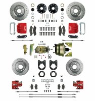 1968 1969 Camaro Power Big 4 Wheel Disc Brake Conversion Kit Brake Booster 4 Red Twin Pistons & Calipers