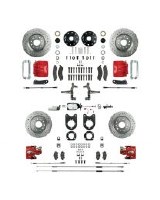 1967 Camaro Non-staggered Manual 4 Wheel Disc Brake Conversion Kit Chrome Master Cylinder 4 Red Calipers & 4 Rotors