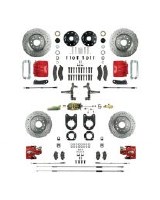 1968 1969 Camaro Staggered Manual 4 Wheel Disc Brake Conversion Kit Master Cylinder 4 Red Calipers & 4 Rotors