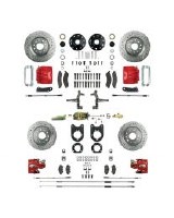 1968 1969 Camaro Staggered 2" Drop Manual 4 Wheel Disc Brake Conversion Kit Master Cylinder Spindles & 4 Red Calipers