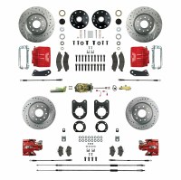 1967 Camaro Manual Big 4 Wheel Disc Brake Conversion Kit Master Cylinder 4 Red Twin Pistons & Calipers