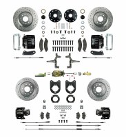 1967 Camaro 2" Drop Manual Big 4 Wheel Disc Brake Conversion Kit Master Cylinder 4 Twin Pistons Black Calipers & Stainless Steel Hoses