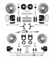 1967 Camaro 2" Drop Manual Big 4 Wheel Disc Brake Conversion Kit Chrome Master Cylinder Twin Pistons Black Calipers & Stainless Steel  Hoses