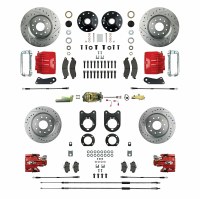 1967 Camaro 2" Drop Manual Big 4 Wheel Disc Brake Conversion Kit Master Cylinder 4 Twin Pistons Red Calipers & Stainless Steel Hoses