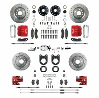 1968 1969 Camaro 2" Drop Manual Big 4 Wheel Disc Brake Conversion Kit Chrome Master Cylinder Twin Pistons Red Calipers & Stainless Steel Hoses