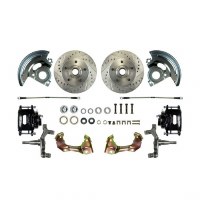 1967 1968 1969 Camaro Front Wheel Disc Brake Conversion Kit 2 Black Coated Calipers Drilled Slotted Rotors & Spindles