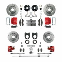 1967 Camaro Signature Series Big 4 Wheel Disc Brake Conversion Kit 4 Red Calipers Rotors & Spindles