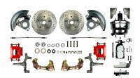 1964 1965 1966 Chevelle 2" Drop Power Front Wheel Disc Brake Conversion Kit with 8" Dual Chrome Booster Master Cylinder & 2 Red Calipers