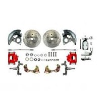 1964-1972 Chevelle Manual Front Wheel Disc Brake Conversion Kit with Chrome Master Cylinder 2 Red Calipers & 2 Rotors