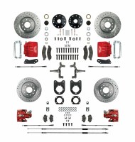 1964-1972 Chevelle Signature Series Big 4 Wheel Disc Brakes Conversion Kit 4 Red Calipers Rotors & Spindles