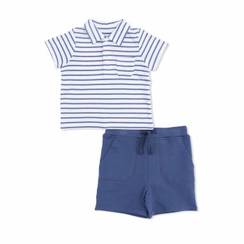 Navy Stripe Polo Set 3T