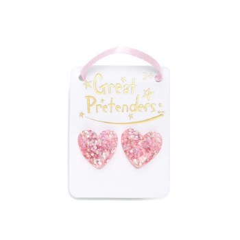 Glitter Heart Clip On Earings