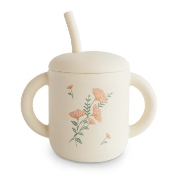 Straw Training Cup Pink Flower