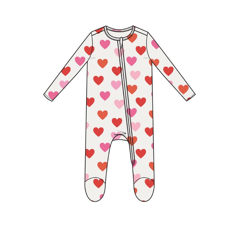 Print Footie with 2 Way Zipper Natural Hearts - little orange fish