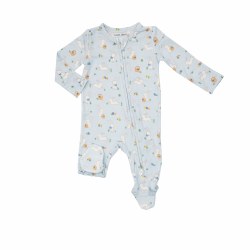 Zipper Footie Blue Bunnies NB