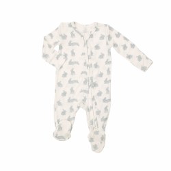 Zipper Footie Grey Bunnies NB