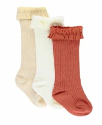 3pk Oatmeal Knee Socks 6-12m