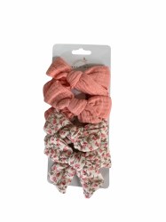 Muslin Bow Clips Coral Floral