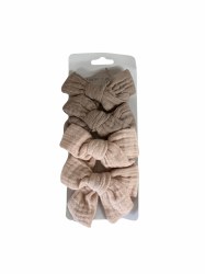 Muslin Bow Clips Tan Mauve