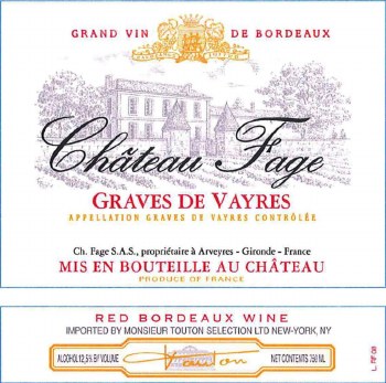 Chateau Fage Graves de Vayres Rouge Bordeaux 2018 750ml