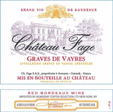 Chateau Fage Graves de Vayres Rouge Bordeaux 2018 750ml