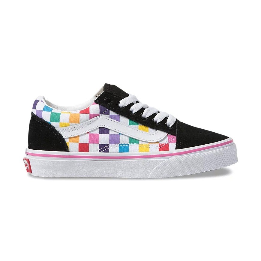 rainbow checkerboard vans lace up