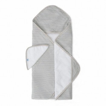 Hooded Towel Set Grey Stripe