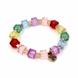 Gold Rainbow Cube Bead Stretch Bracelet