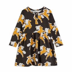 Horses AOP LS Dress Blk 10/11Y