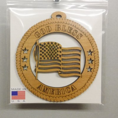 LAZER CUT WOOD DISC GOD BLESS AMERICA